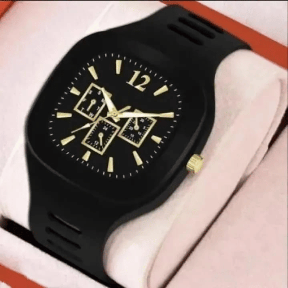 Black Silicone Casual Watch