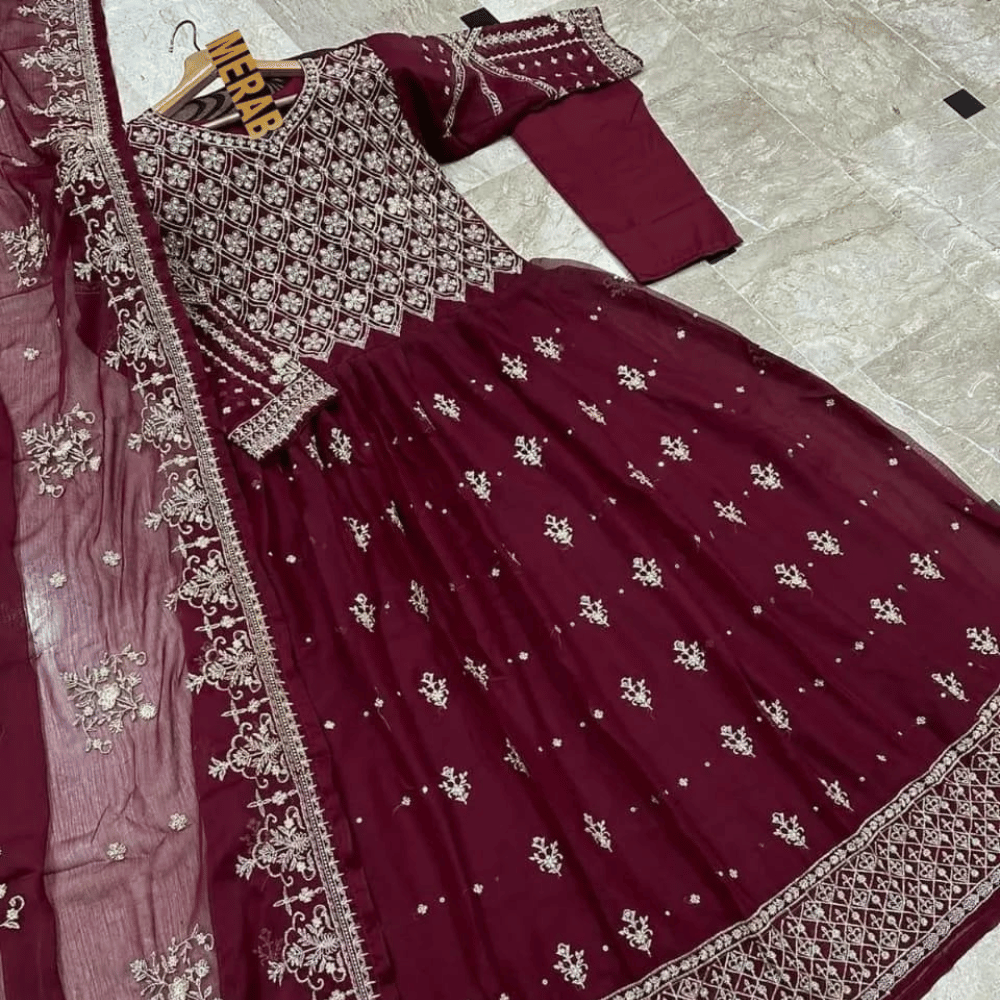 Maroon Heavy Embroidered Anarkali Dress