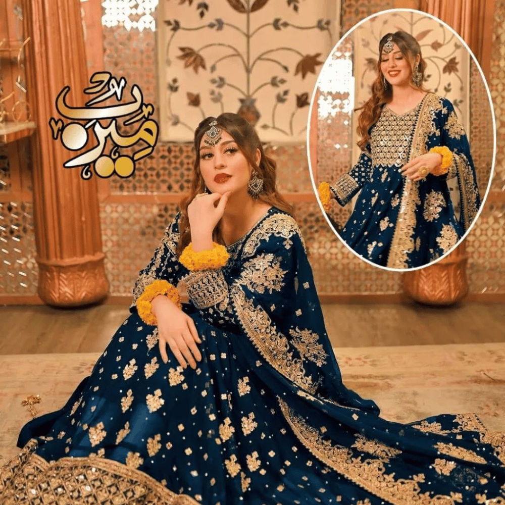 Navy Blue Heavy Embroidered Anarkali Dress