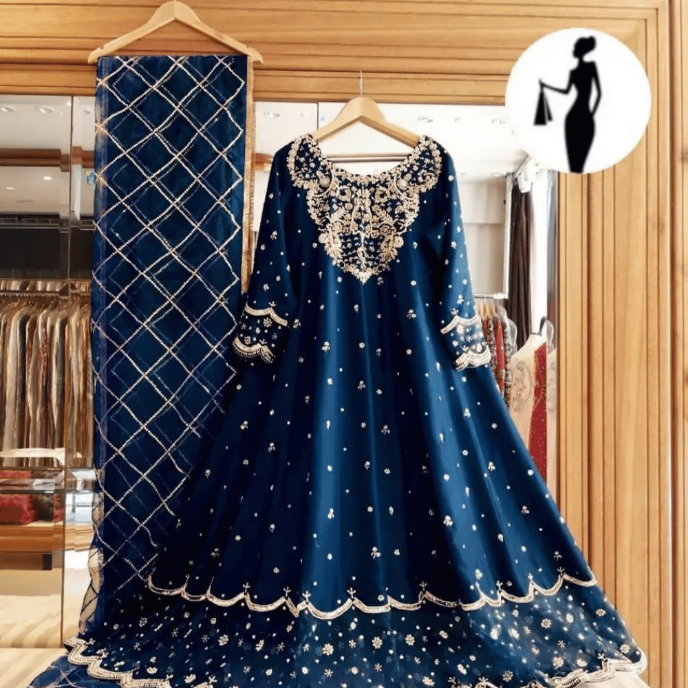 Royal Blue Embroidered Anarkali Dress