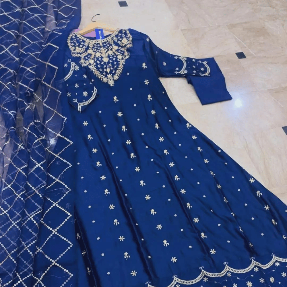 Royal Blue Embroidered Anarkali Dress