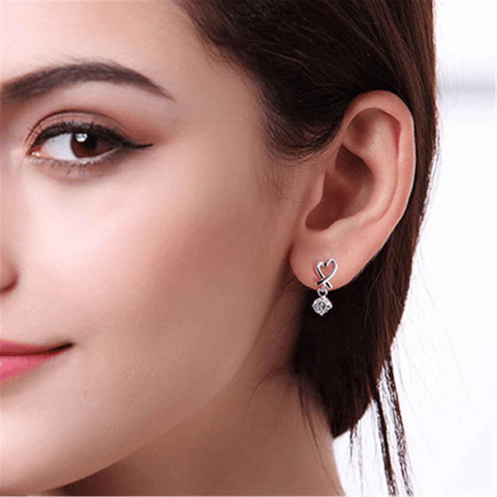 Elegant Silver Heart Drop Earrings