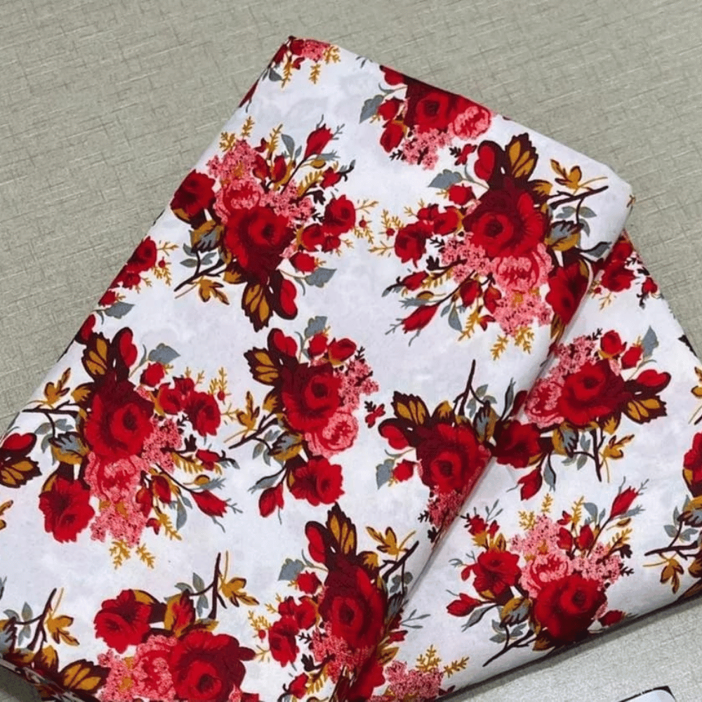 Red Rose Printed Fabric – 2PC