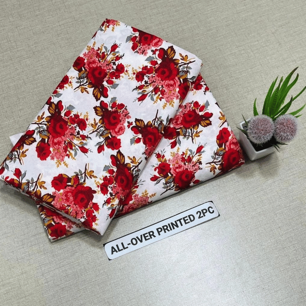Red Rose Printed Fabric – 2PC