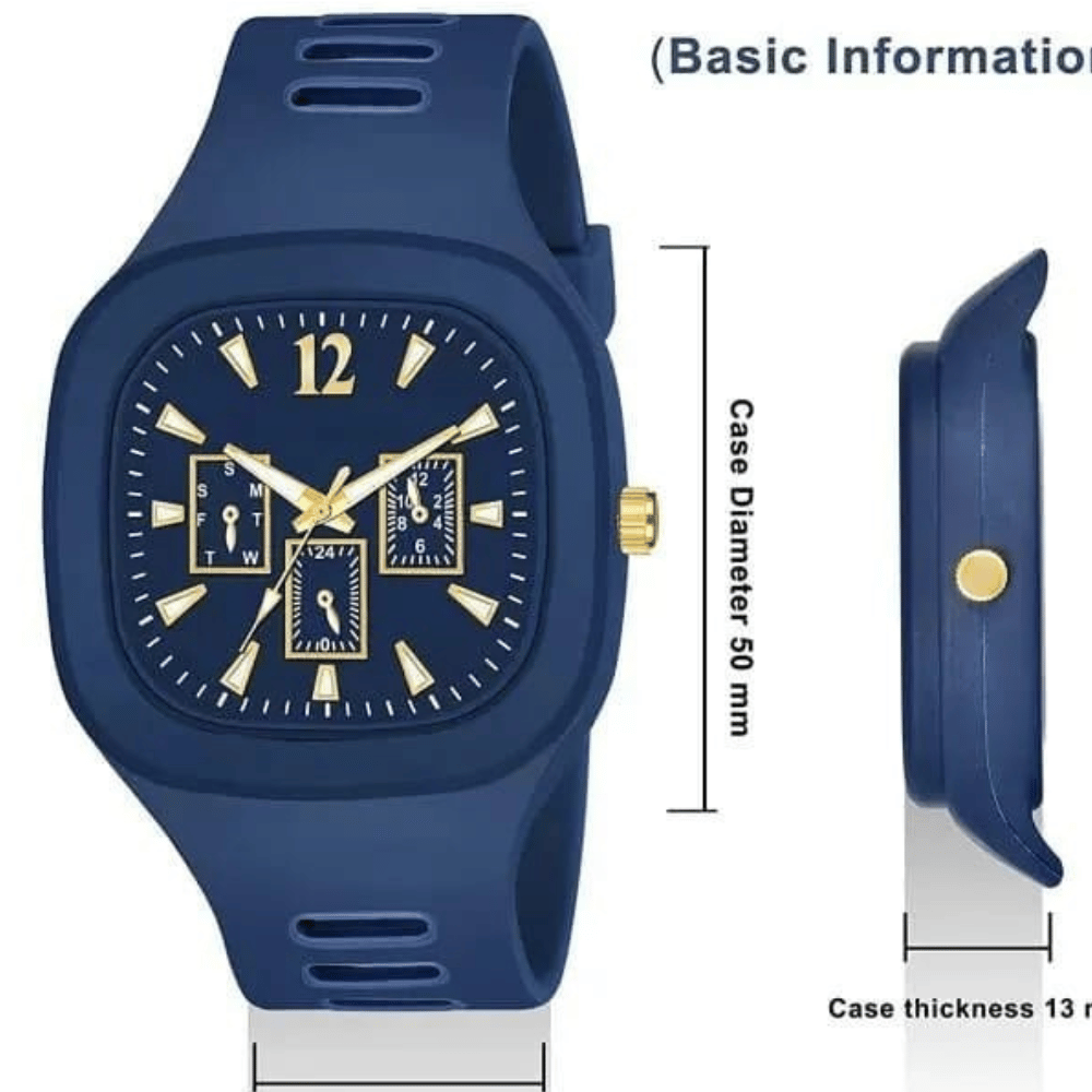 Blue Silicone Casual Watch