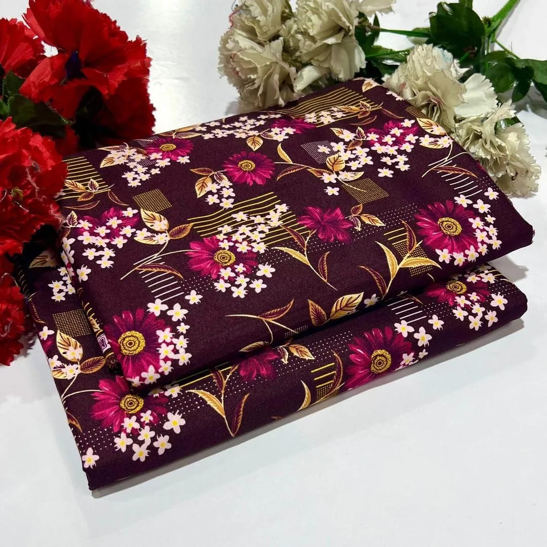 Purple Floral Printed Cotton Fabric for Home Decor