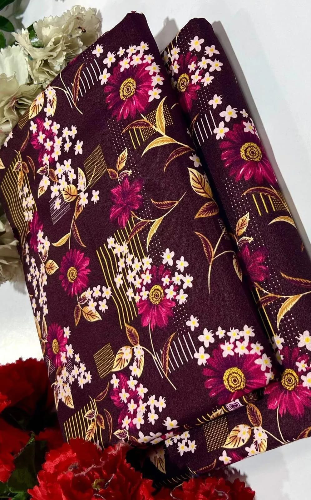 Purple Floral Printed Cotton Fabric for Home Decor
