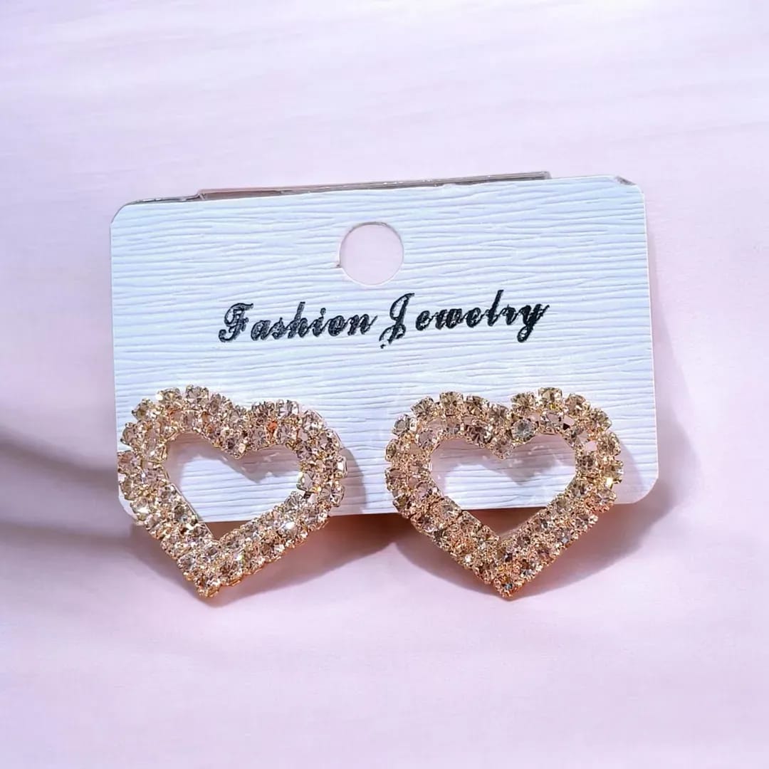 Golden Heart Crystal Earrings for Women