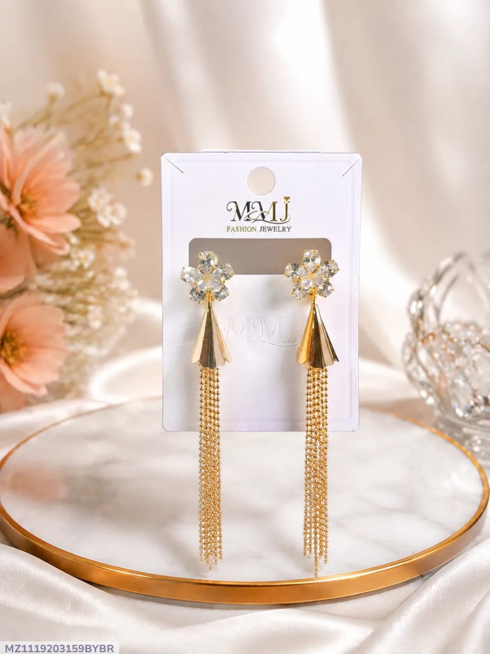 Golden Crystal Earrings for Women 2 Pcs