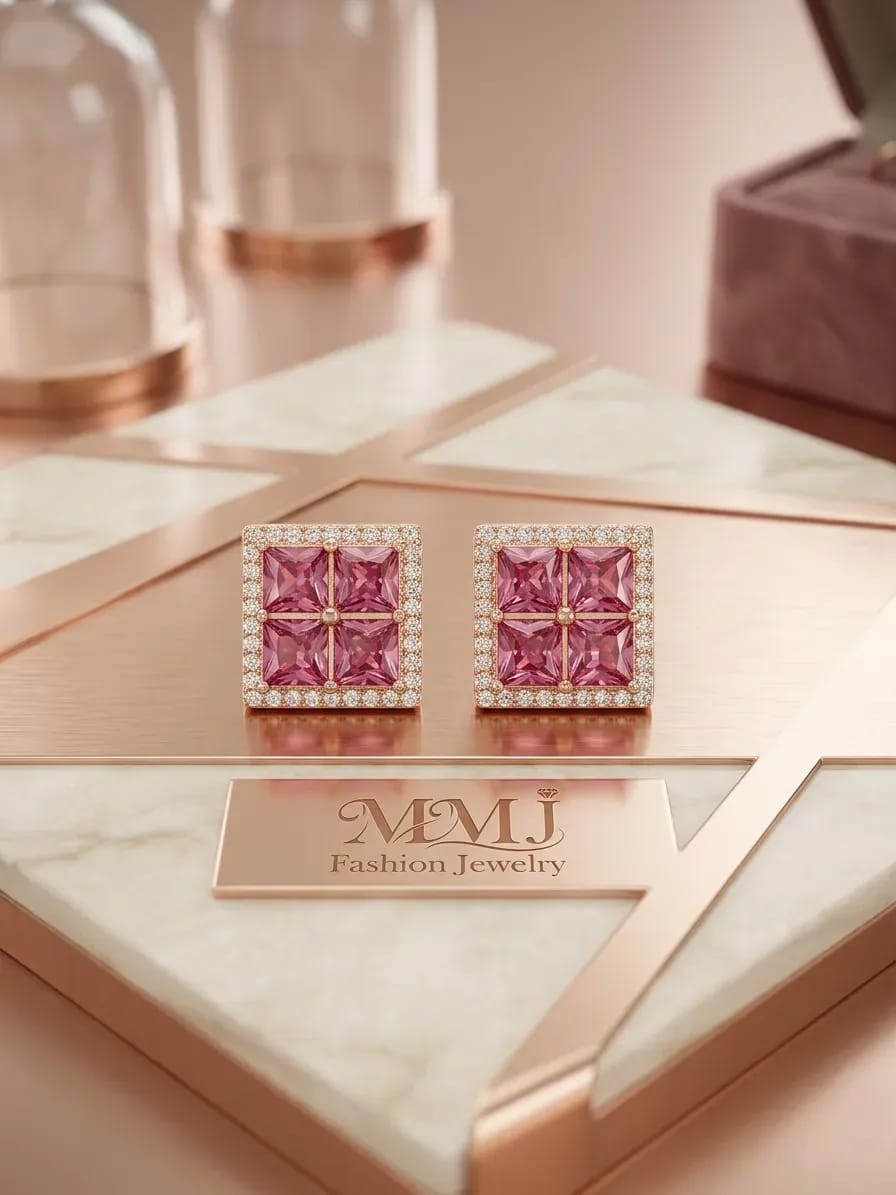 Golden Crystal Alloy Earrings for Women 2 Pcs