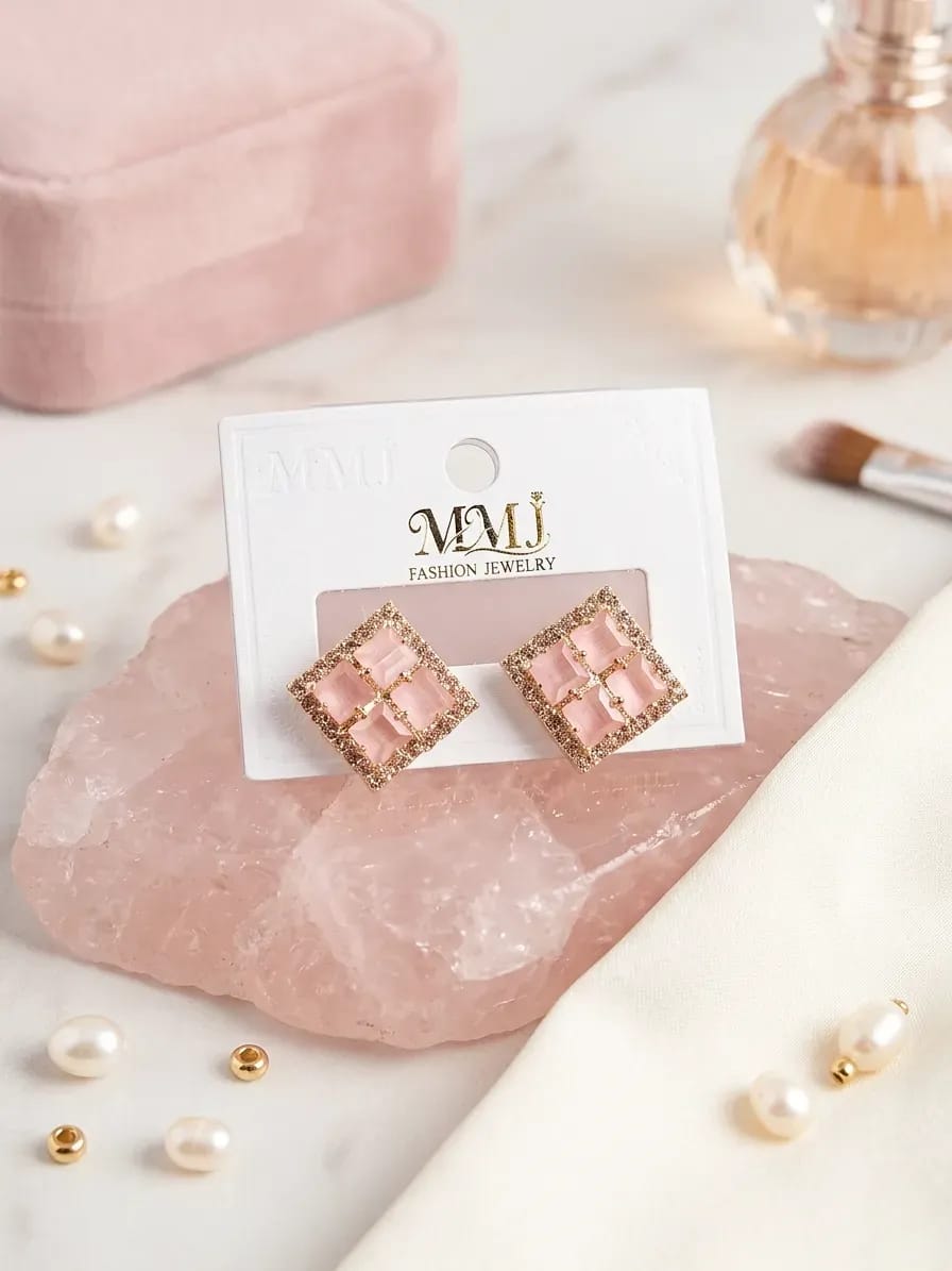 Golden Crystal Alloy Earrings for Women 2 Pcs