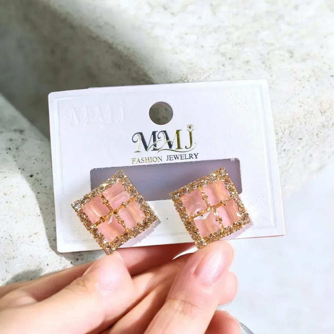 Golden Crystal Alloy Earrings for Women 2 Pcs