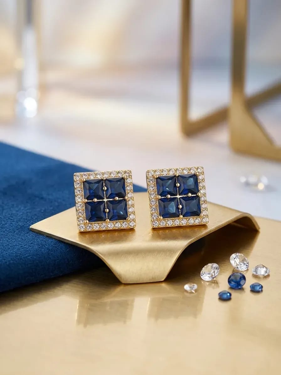 Golden Crystal Alloy Earrings for Women 2 Pcs