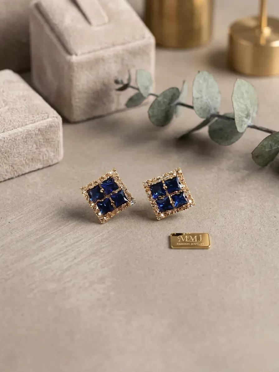 Golden Crystal Alloy Earrings for Women 2 Pcs