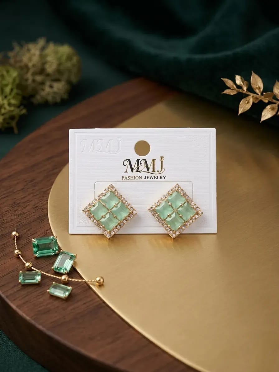 Golden Crystal Alloy Earrings for Women 2 Pcs