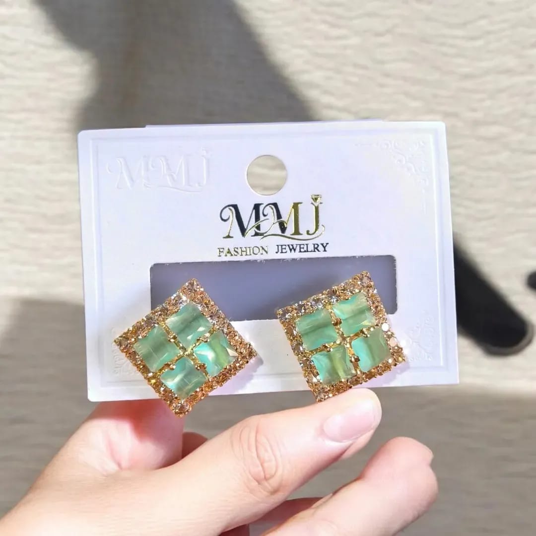 Golden Crystal Alloy Earrings for Women 2 Pcs