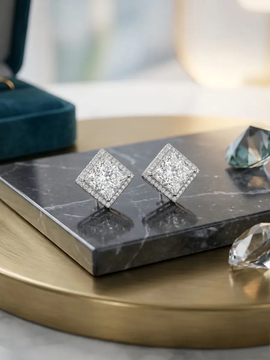 Golden Crystal Alloy Earrings for Women 2 Pcs