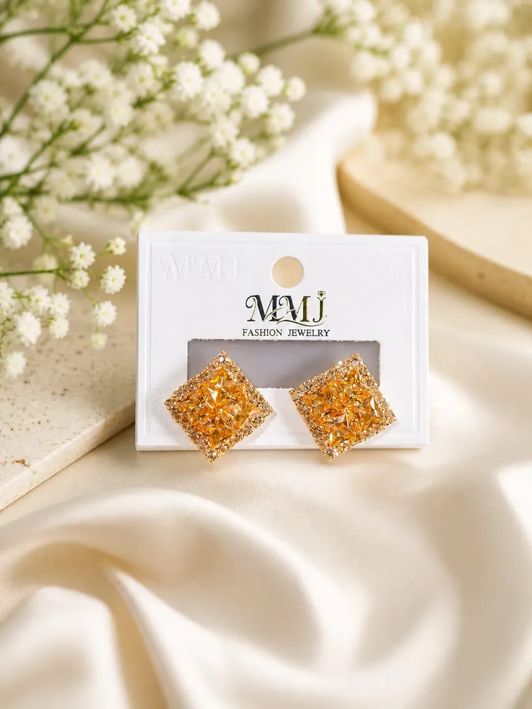 Golden Crystal Alloy Earrings for Women 2 Pcs