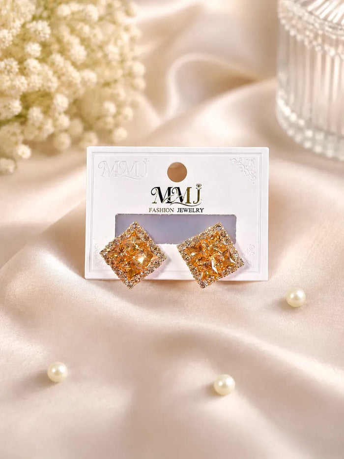 Golden Crystal Alloy Earrings for Women 2 Pcs