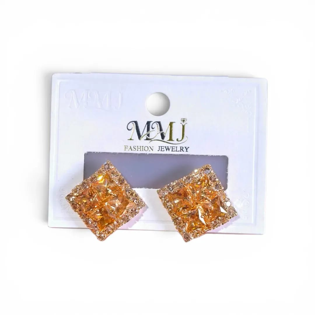 Golden Crystal Alloy Earrings for Women 2 Pcs