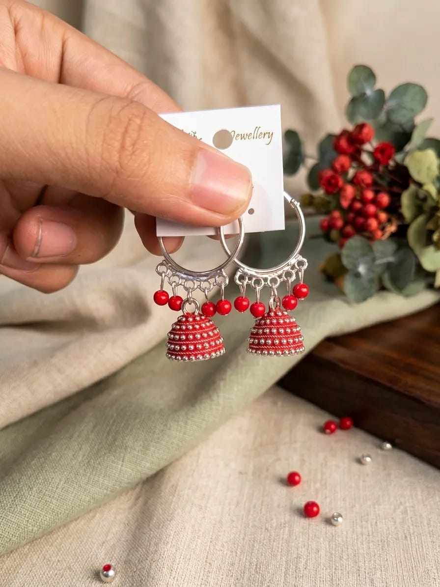 Silver Plated Funky Jhumka Earrings for Women 2 Pcs