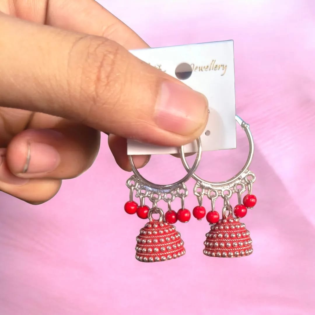 Silver Plated Funky Jhumka Earrings for Women 2 Pcs