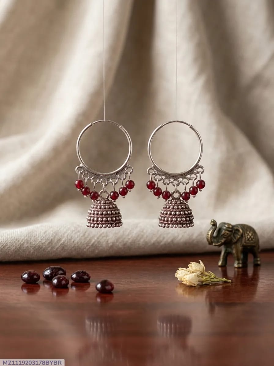 Silver Plated Funky Jhumka Earrings for Women 2 Pcs