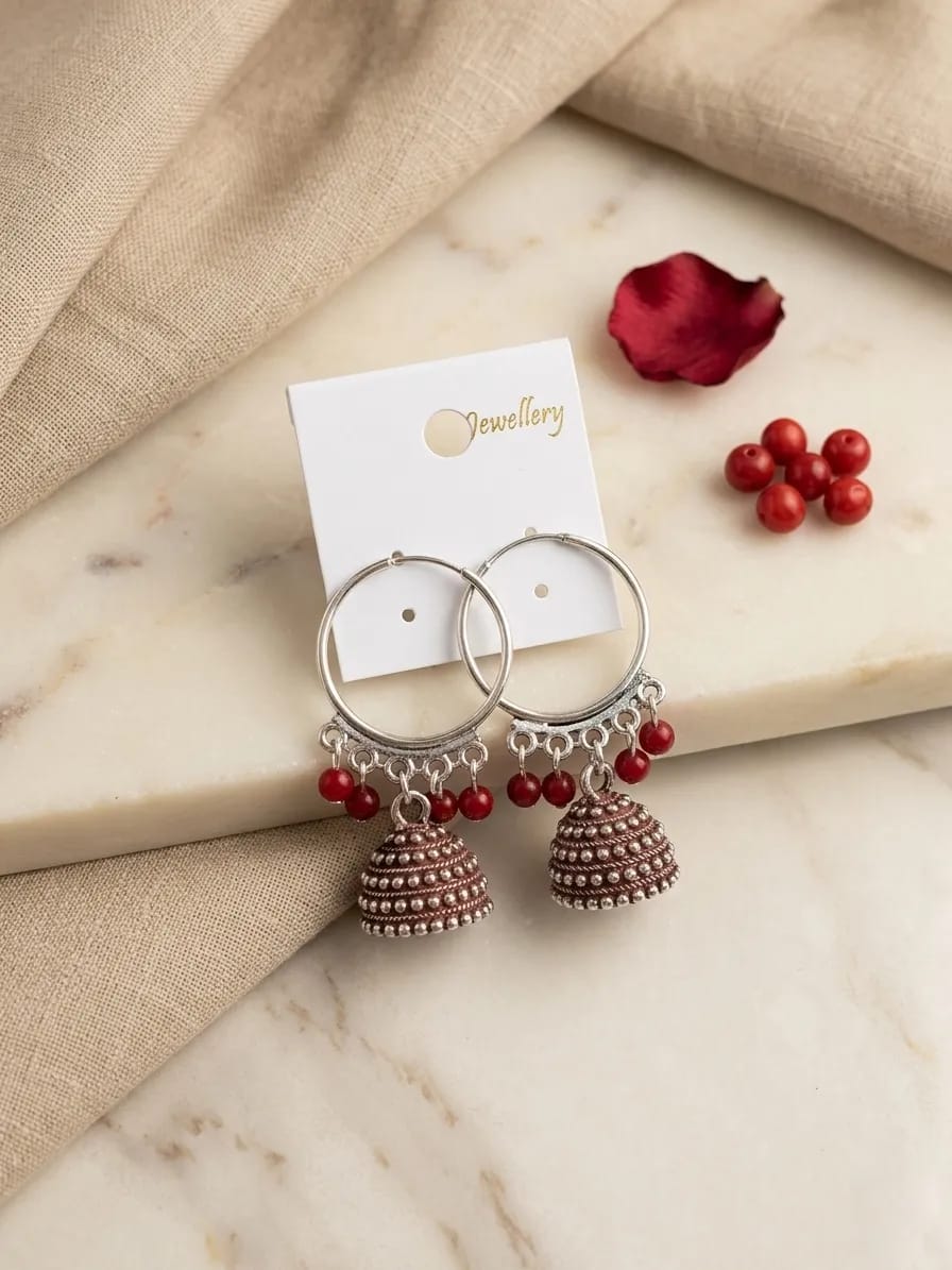 Silver Plated Funky Jhumka Earrings for Women 2 Pcs