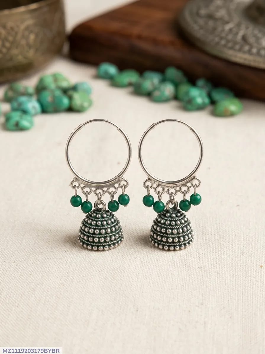 Silver Plated Funky Jhumka Earrings for Women 2 Pcs