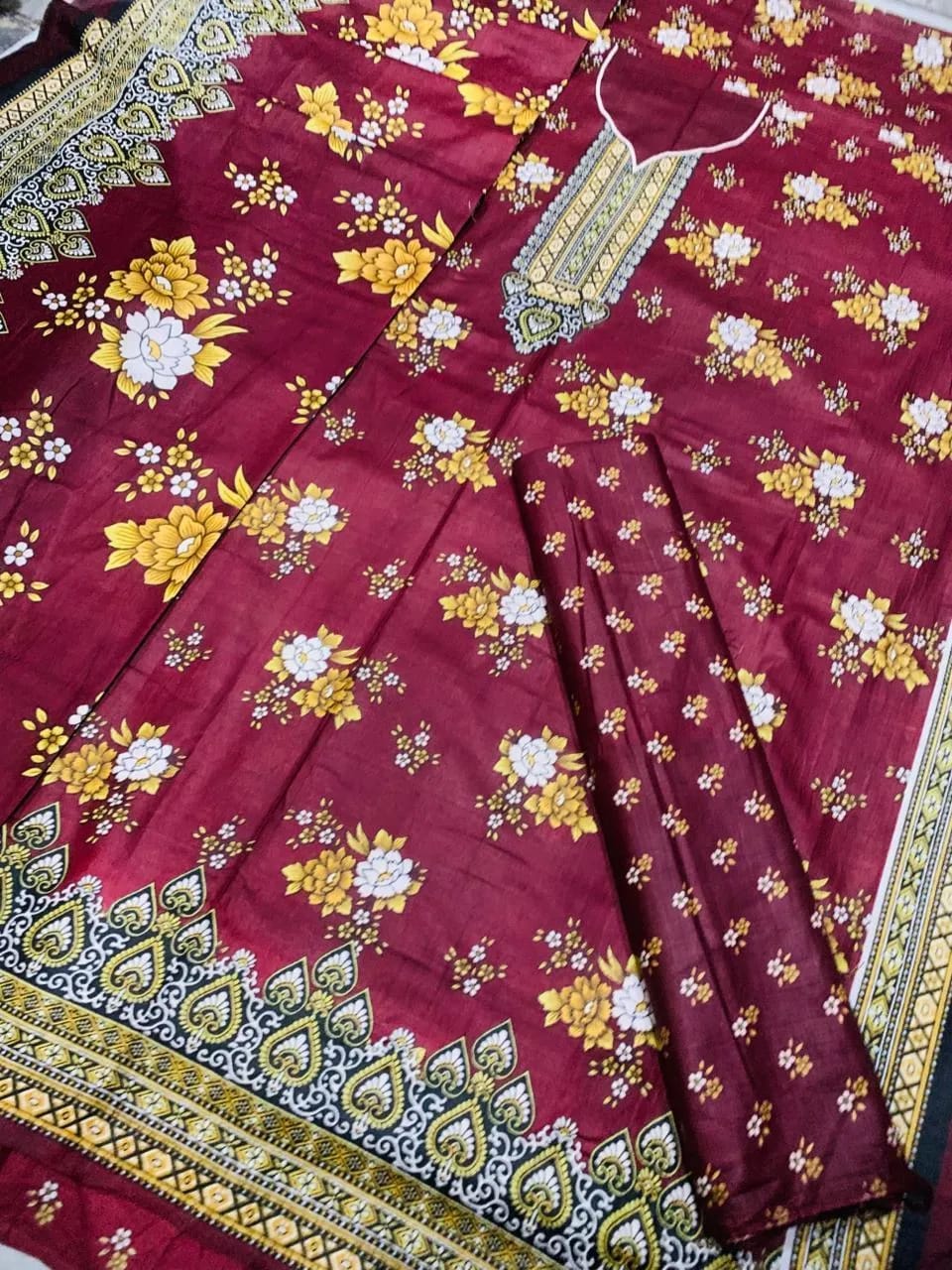 Maroon Floral 3-Piece Kurta Set for Women