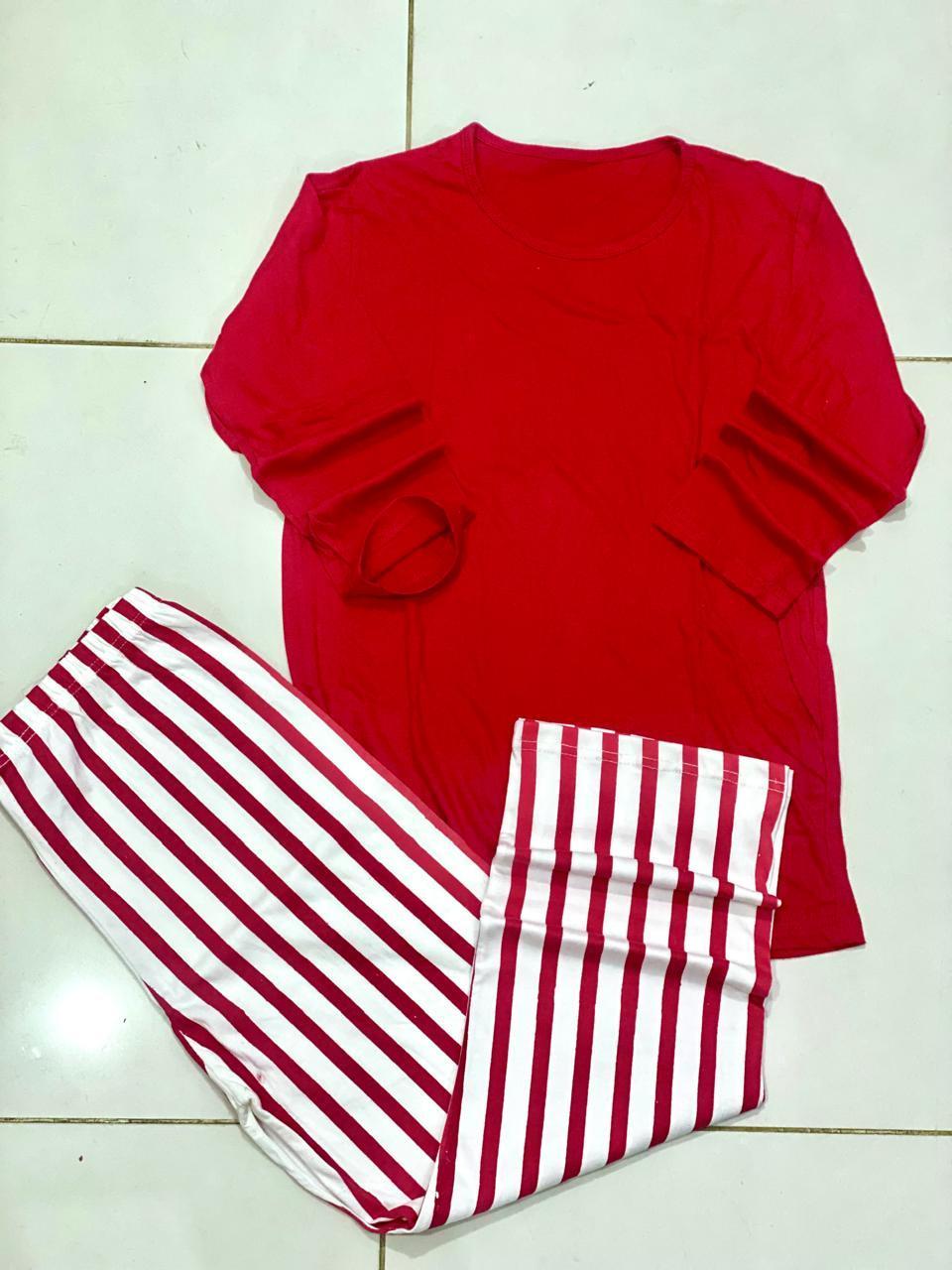 Women's Night Suit Red White Butterfly Print Cotton Jersey Set